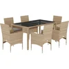 Image de vidaXL - 7-delige - Tuinset - met - kussens - poly - rattan - en - glas - beige