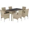 Image de vidaXL - 7-delige - Tuinset - met - kussens - poly - rattan - en - glas - lichtgrijs