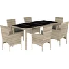 Image de vidaXL - 7-delige - Tuinset - met - kussens - poly - rattan - en - glas - lichtgrijs