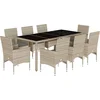 Image de vidaXL - 9-delige - Tuinset - met - kussens - poly - rattan - en - glas - lichtgrijs