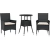 Image de vidaXL - 3-delige - Tuinset - met - kussens - poly - rattan - en - glas - zwart