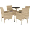 Image de vidaXL - 5-delige - Tuinset - met - kussens - poly - rattan - en - glas - beige