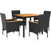 Image de vidaXL - 5-delige - Tuinset - met - kussens - poly - rattan - en - acaciahout - zwart