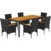 Image de vidaXL - 7-delige - Tuinset - met - kussens - poly - rattan - en - acaciahout - zwart