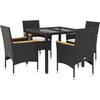 Image de vidaXL - 5-delige - Tuinset - met - kussens - poly - rattan - en - glas - zwart