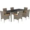 Image de vidaXL - 7-delige - Tuinset - met - kussens - poly - rattan - en - glas - grijs