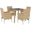 Image de vidaXL - 5-delige - Tuinset - met - kussens - poly - rattan - en - glas - beige