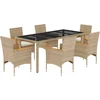 Image de vidaXL - 7-delige - Tuinset - met - kussens - poly - rattan - en - glas - beige