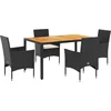 Image de vidaXL - 5-delige - Tuinset - met - kussens - poly - rattan - en - acaciahout - zwart