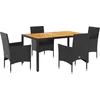 Image de vidaXL - 5-delige - Loungeset - met - kussens - poly - rattan - en - acaciahout - zwart