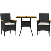 Image de vidaXL - 3-delige - Tuinset - met - kussens - poly - rattan - en - acaciahout - zwart