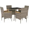 Image de vidaXL - 5-delige - Tuinset - met - kussens - poly - rattan - en - glas - grijs