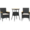 Image de vidaXL - 3-delige - Tuinset - met - kussens - poly - rattan - en - acaciahout - zwart
