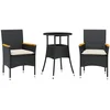 Image de vidaXL - 3-delige - Tuinset - met - kussens - poly - rattan - en - glas - zwart