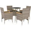 Image de vidaXL - 5-delige - Tuinset - met - kussens - poly - rattan - en - glas - grijs