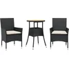 Image de vidaXL - 3-delige - Tuinset - met - kussens - poly - rattan - en - acaciahout - zwart