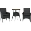 Image de vidaXL - 3-delige - Tuinset - met - kussens - poly - rattan - en - acaciahout - zwart