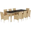 Image de vidaXL - 9-delige - Tuinset - met - kussens - poly - rattan - en - glas - beige
