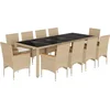 Image de vidaXL - 11-delige - Tuinset - met - kussens - poly - rattan - en - glas - beige