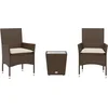 Image de vidaXL - 3-delige - Bistroset - met - kussens - poly - rattan - en - glas - bruin