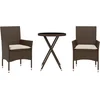 Image de vidaXL - 3-delige - Bistroset - met - kussens - poly - rattan - en - glas - bruin