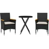 Image de vidaXL - 3-delige - Bistroset - met - kussens - poly - rattan - en - glas - zwart