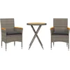 Image de vidaXL - 3-delige - Bistroset - met - kussens - poly - rattan - en - acaciahout - grijs