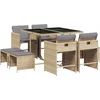 Image de vidaXL - 9-delige - Tuinset - met - kussens - poly - rattan - gemengd - beige