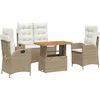 Image de vidaXL - 4-delige - Tuinset - met - kussens - poly - rattan - beige