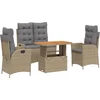 Image de vidaXL - 4-delige - Tuinset - met - kussens - poly - rattan - beige