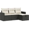 Image de vidaXL - 4-delige - Loungeset - met - kussens - poly - rattan - zwart
