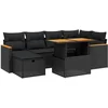 Image de vidaXL - 7-delige - Loungeset - met - kussens - poly - rattan - zwart