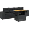 Image de vidaXL - 5-delige - Loungeset - met - kussens - poly - rattan - zwart