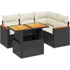 Image de vidaXL - 5-delige - Loungeset - met - kussens - poly - rattan - zwart