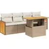 Image de vidaXL - 5-delige - Loungeset - met - kussens - poly - rattan - beige