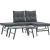 Image de vidaXL - 3-delige - Tuinbankenset - met - kussens - gepoedercoat - staal - zwart