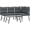 Image de vidaXL - 3-delige - Tuinbankenset - met - kussens - gepoedercoat - staal - zwart