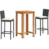 Image de vidaXL - 3-delige - Tuinbarset - massief - acaciahout - en - poly - rattan - zwart