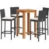 Image de vidaXL - 5-delige - Tuinbarset - massief - acaciahout - en - poly - rattan - zwart