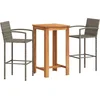 Image de vidaXL - 3-delige - Tuinbarset - massief - acaciahout - en - poly - rattan - grijs