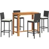 Image de vidaXL - 5-delige - Tuinbarset - massief - acaciahout - en - poly - rattan - zwart