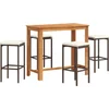 Image de vidaXL - 5-delige - Tuinbarset - massief - acaciahout - en - poly - rattan - bruin