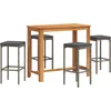 Image de vidaXL - 5-delige - Tuinbarset - massief - acaciahout - en - poly - rattan - grijs