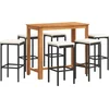 Image de vidaXL - 7-delige - Tuinbarset - massief - acaciahout - en - poly - rattan - zwart