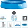 Image de Intex Rond Opblaasbaar Easy Set Zwembad - 457 x 107 cm - Blauw - Inclusief Pomp - Ladder - Grondzeil - Afdekzeil Onderhoudspakket - Filters - Vloertegels