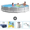 Image de Intex Rond Prism Frame Zwembad - 366 x 76 cm - Grijs - Inclusief Solarzeil - Onderhoudspakket - Zwembadfilterpomp - Stofzuiger