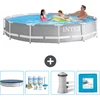 Image de Intex Rond Prism Frame Zwembad - 366 x 76 cm - Grijs - Inclusief Afdekzeil - Onderhoudspakket - Zwembadfilterpomp - Vloertegels