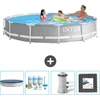 Image de Intex Rond Prism Frame Zwembad - 366 x 76 cm - Grijs - Inclusief Afdekzeil - Onderhoudspakket - Zwembadfilterpomp - Vloertegels