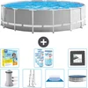 Image de Intex Rond Prism Frame Zwembad - 457 x 122 cm - Grijs - Inclusief Pomp - Ladder - Grondzeil - Afdekzeil Onderhoudspakket - Filters - Vloertegels