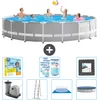 Image de Intex Rond Prism Frame Zwembad - 610 x 132 cm - Grijs - Inclusief Pomp - Ladder - Grondzeil - Afdekzeil Onderhoudspakket - Filters - Vloertegels